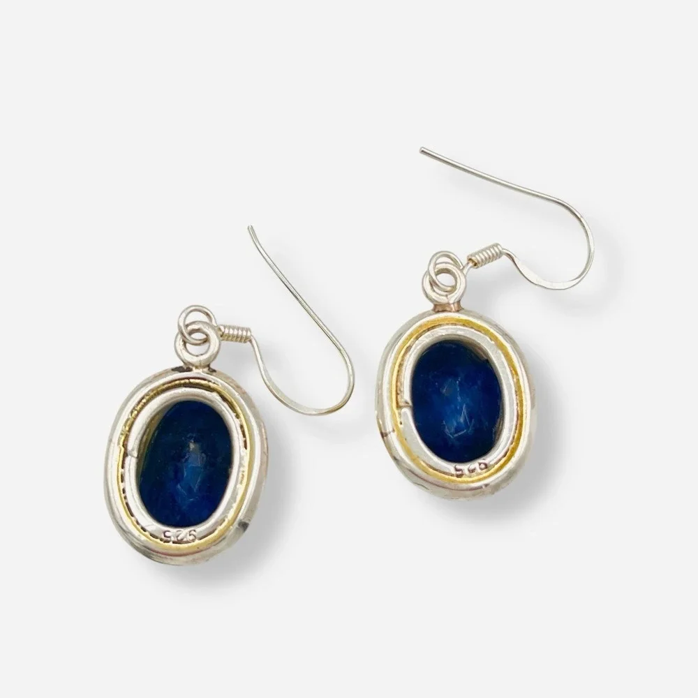 Sundance Catalog Sterling Silver Gold‎ Sapphire September Earrings Teo Tone